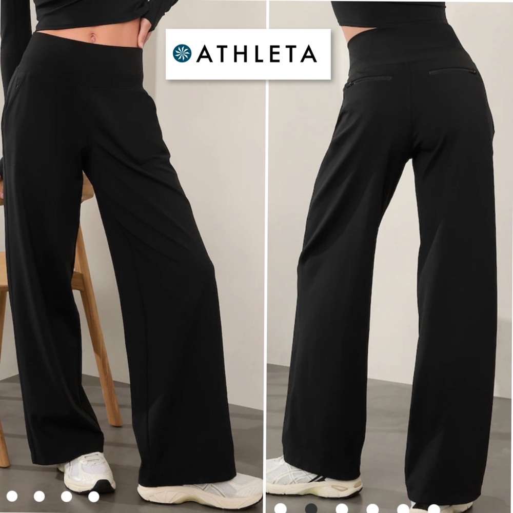 Athleta Venice High Rise Wide Leg Pants Black Plus Size 2X 982868 Travel Casual